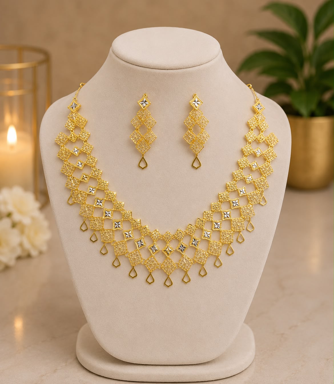 Jaali Diamond Necklace Set